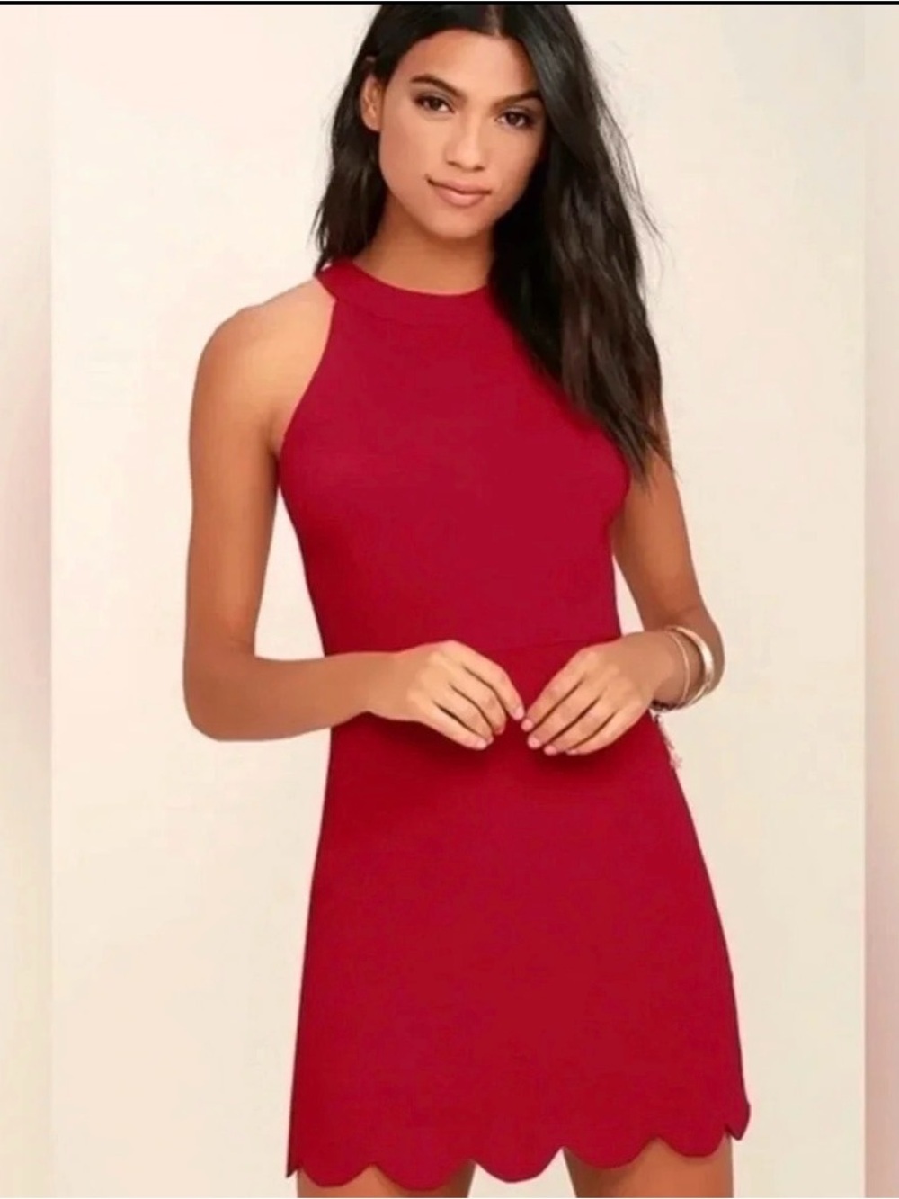 Lulu’s | NEW Favorite Feeling Wine red Halter dress Scallop hem women’s size XS - Picture 8 of 8